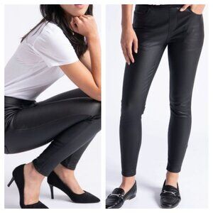 Betabrand Faux Leather Coated Yoga Denim Skinny Pants Sz L Petite Jett Black